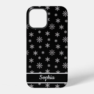 Snowflakes Black pattern personalized name iPhone 12 Case