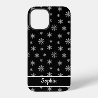 Snowflakes Black pattern personalized name iPhone 12 Case