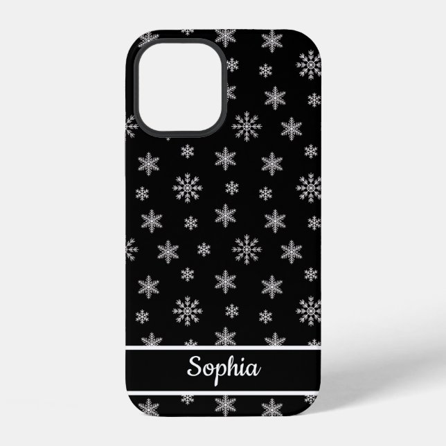 Snowflakes Black pattern personalized name iPhone Case (Back)