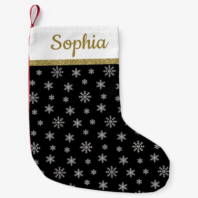 Snowflakes Black pattern personalized name Small Christmas Stocking (Front)