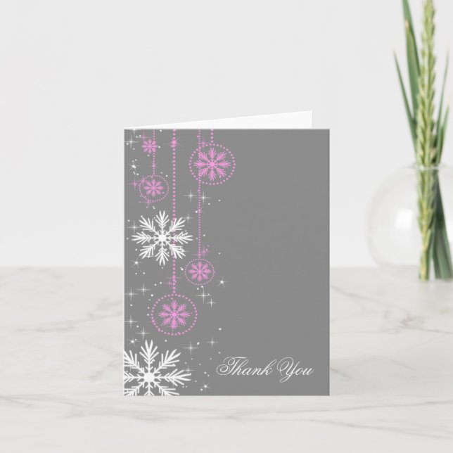 Snowflakes blancs sur Grey Merci Cartes de notes (Devant)