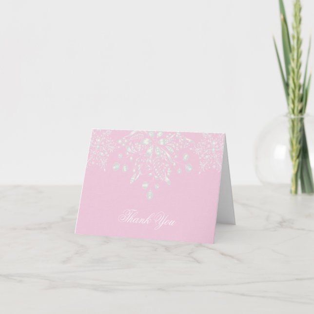 Snowflakes blancs sur Pink Merci Cartes de notes (Devant)