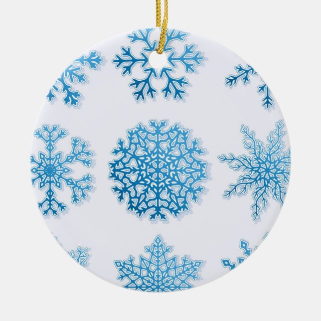 Snowflakes bleu classique Ornement de Noël blanc (Devant)
