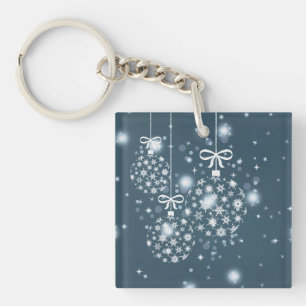 Snowflakes, blue and white, balloons keychain