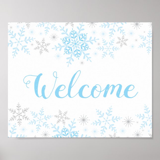 Snowflakes Blue Baby Boy Shower Welcome Sign (Front)