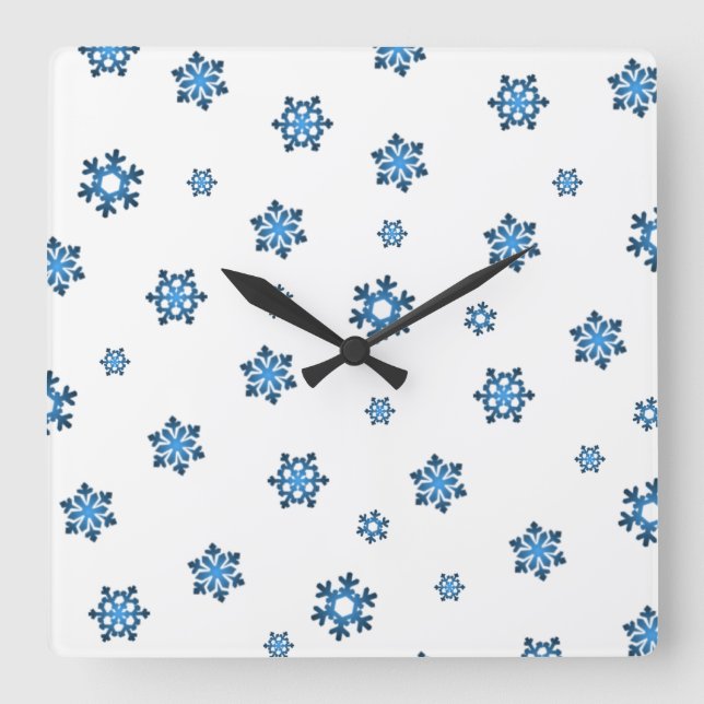 Snowflakes (Blue & Black) Square Wall Clock (Front)