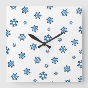 Snowflakes (Blue & Black) Square Wall Clock
