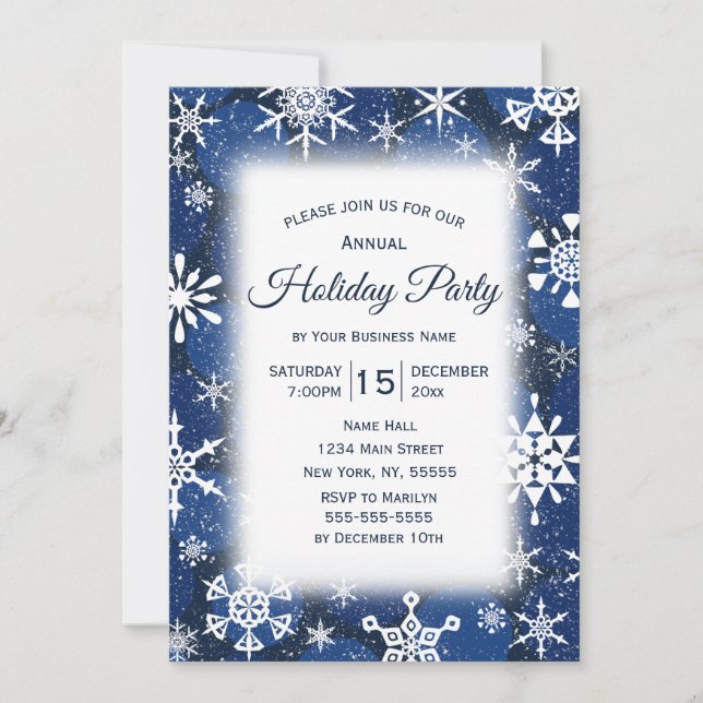 Snowflakes  Blue Business Corporate Holiday Party Invitation (Front)