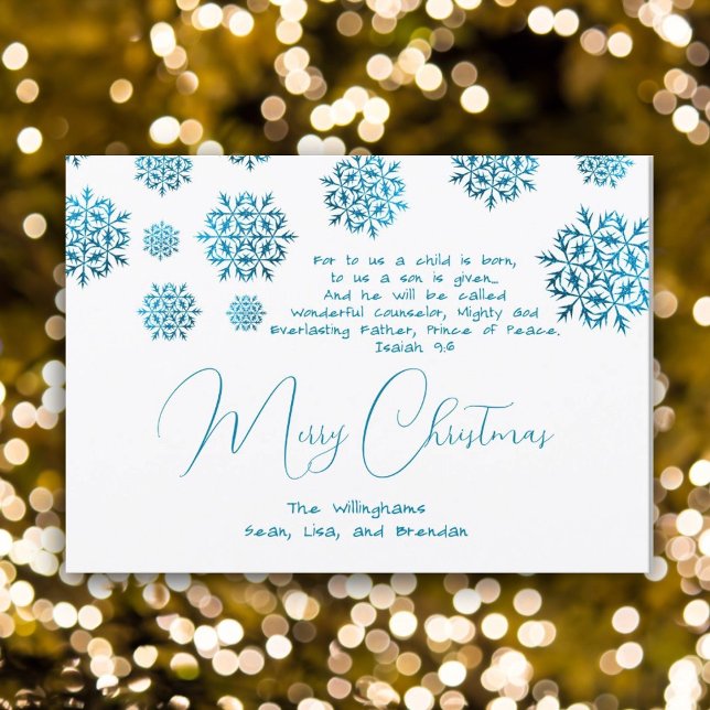 Snowflakes Blue Christian Christmas Carte d'écritu (Créateur téléchargé)