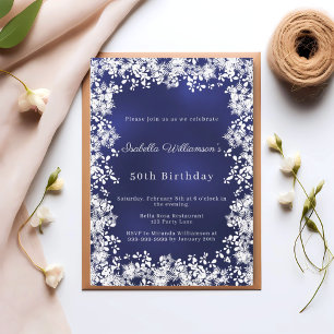 Snowflakes blue elegant winter party birthday invitation