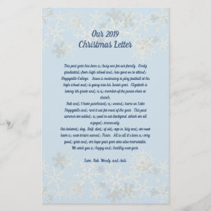 Snowflakes Blue Family Christmas Letter Paper