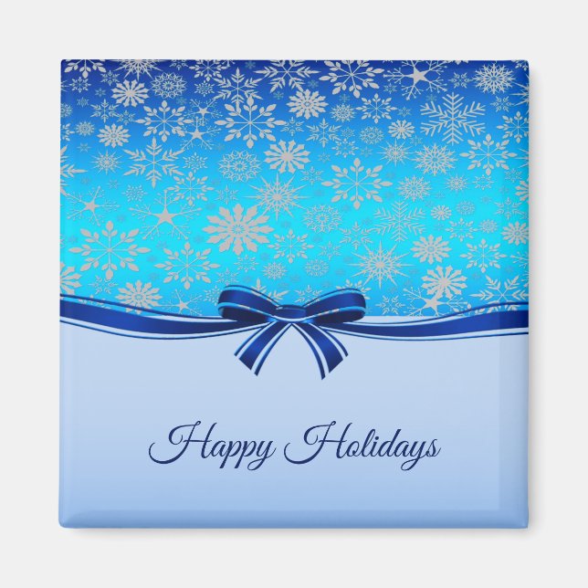 Snowflakes Blue Ribbon Holiday Magnet de Noël (Devant)