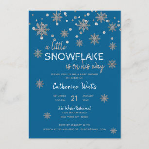 Snowflakes Blue Silver Grey BABY SHOWER BOY Invitation