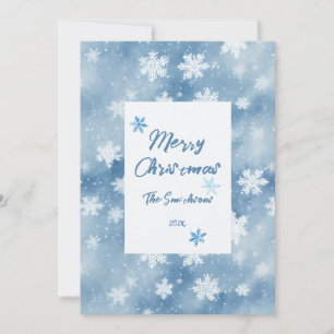 Snowflakes Blue Sky Watercolor Christmas Card
