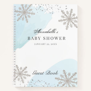 Snowflakes Blue Watercolor Baby Shower Guest Book
