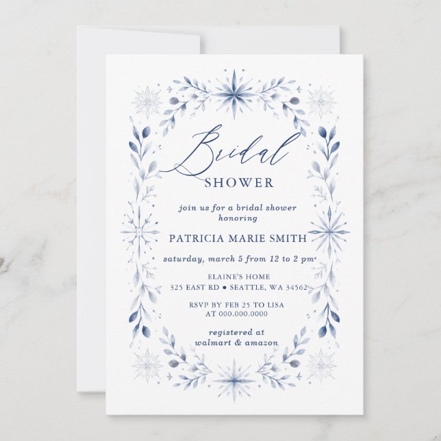  Snowflakes Blue Winter Bridal Shower Invitation (Front)