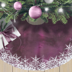 Snowflakes Border on Watercolor Plum ID727 Brushed Polyester Tree Skirt