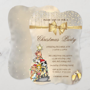Snowflakes,Bow,Pine Tree Cats Christmas Party Invitation