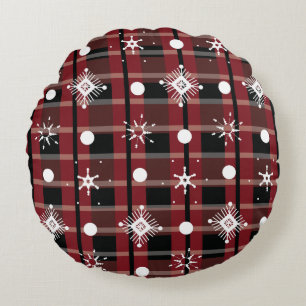 Snowflakes Buffalo Pattern Holiday Round Pillow
