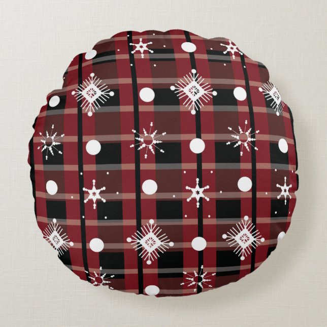 Snowflakes Buffalo Pattern Holiday Round Pillow (Front)