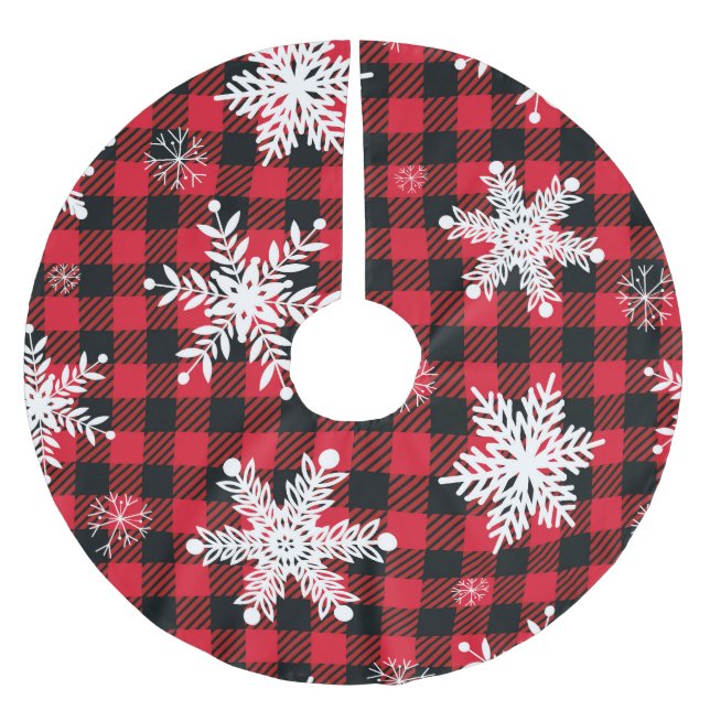 Snowflakes & Buffalo Plaid: Winter Charm Brushed Polyester Tree Skirt (Front)