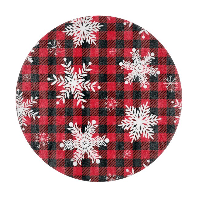 Snowflakes & Buffalo Plaid: Winter Charm Cutting Board (Front)