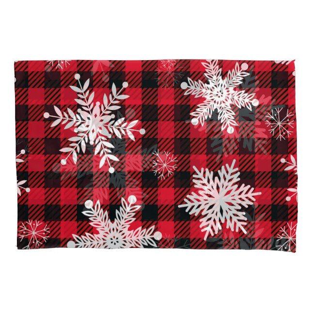 Snowflakes & Buffalo Plaid: Winter Charm Pillowcase (Front)
