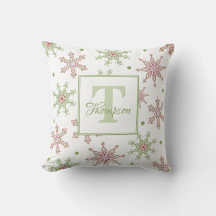 Snowflakes Calligraphy Monogram Colourful Modern Throw Pillow