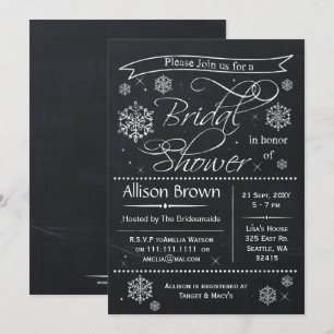 snowflakes Chalkboard Bride douche Invitations