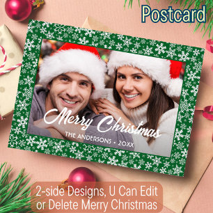 Snowflakes Christmas Custom Photo Script Green Holiday Postcard