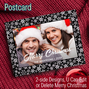 Snowflakes Christmas Custom Photo Script Modern Holiday Postcard