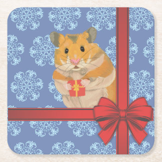 Snowflakes Christmas Hamster Square Paper Coaster