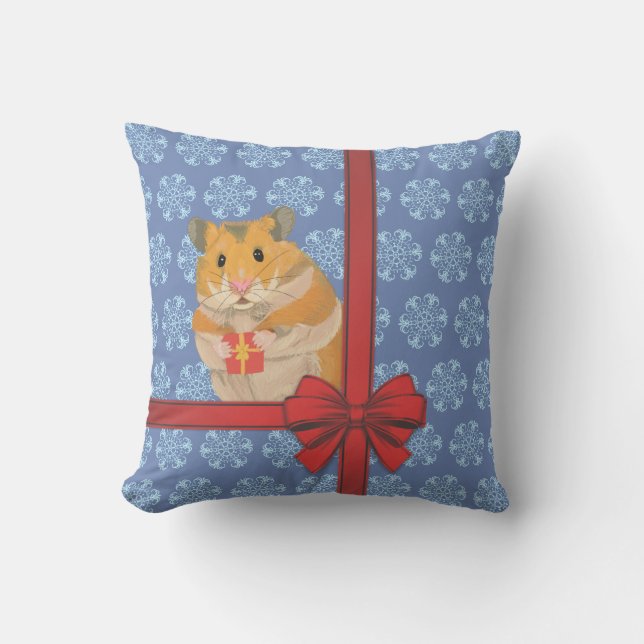 Snowflakes Christmas Hamster Throw Pillow (Front)