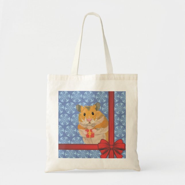 Snowflakes Christmas Hamster Tote Bag (Front)