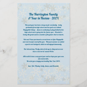 Snowflakes Christmas Letter Family Year in Review Stationery