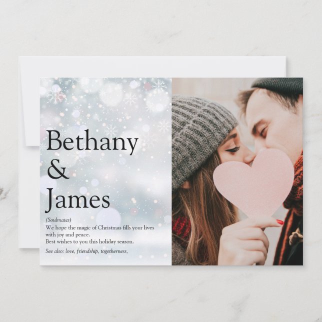 Snowflakes Christmas Photo Couples Definition Holiday Card (Front)