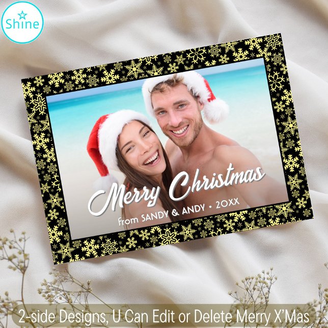 Snowflakes Christmas Photo Modern 2 Side Designs Holiday Card (Creator Uploaded)