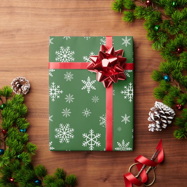 Snowflakes Christmas Pine Tree Green Extra Large Wrapping Paper (Holiday Gift)