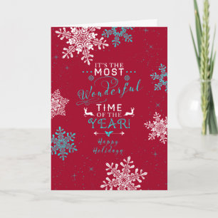 Snowflakes Christmas Red Turquoise Most Wonderful Holiday Card