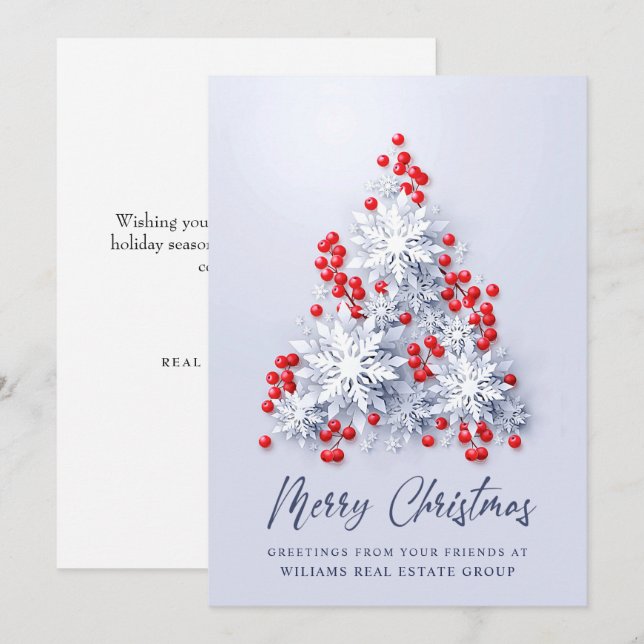 Snowflakes Christmas Tree Corporate Greeting Holiday Card (Front/Back)