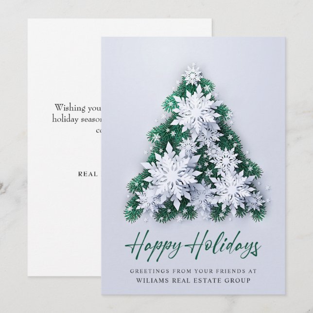 Snowflakes Christmas Tree Corporate Greeting Holiday Card (Front/Back)