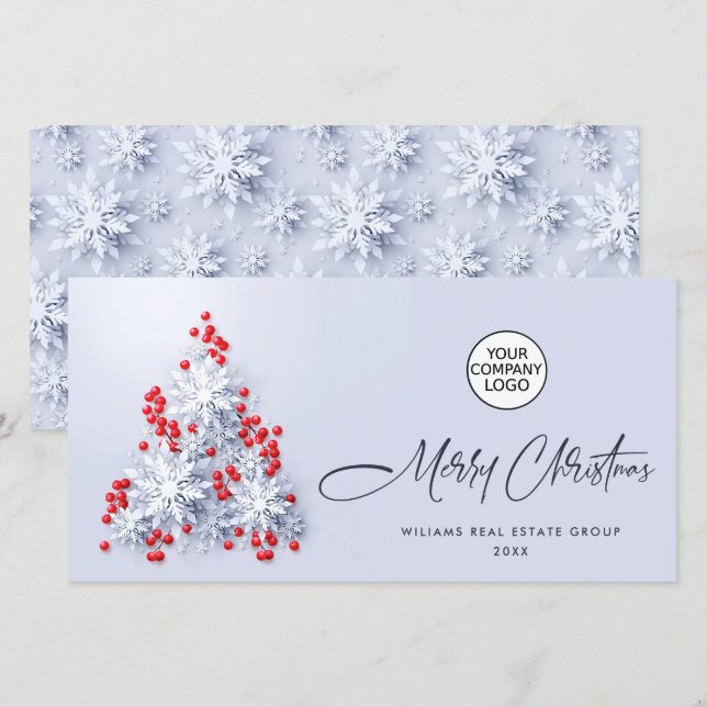 Snowflakes Christmas Tree Corporate Greeting Holiday Card (Front/Back)