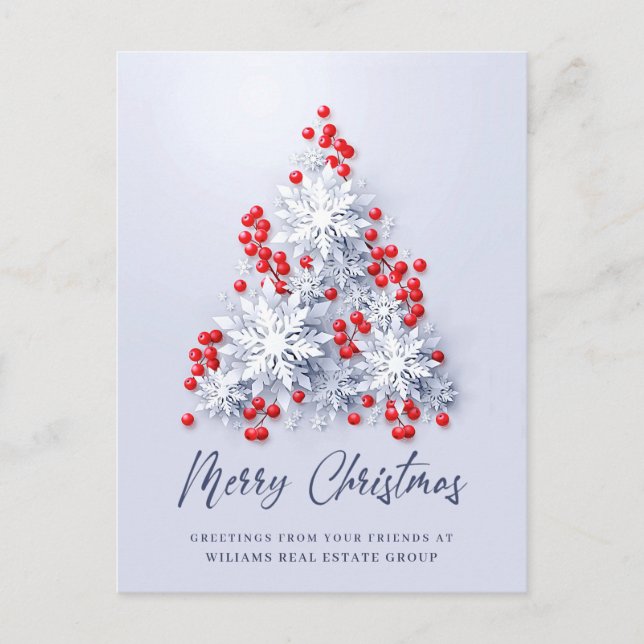 Snowflakes Christmas Tree Corporate Greeting Postcard (Front)