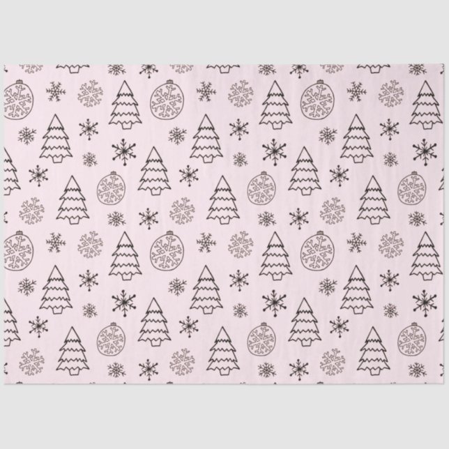 Snowflakes Christmas Trees Ornaments Christmas Tissue Paper (Front)
