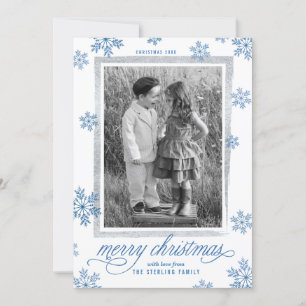 Snowflakes classique Carte photo de Noël de famill