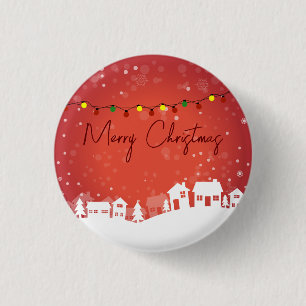 Snowflakes covered the Christmas Houses  1 Inch Round Button