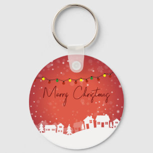 Snowflakes covered the Christmas Houses Keychain