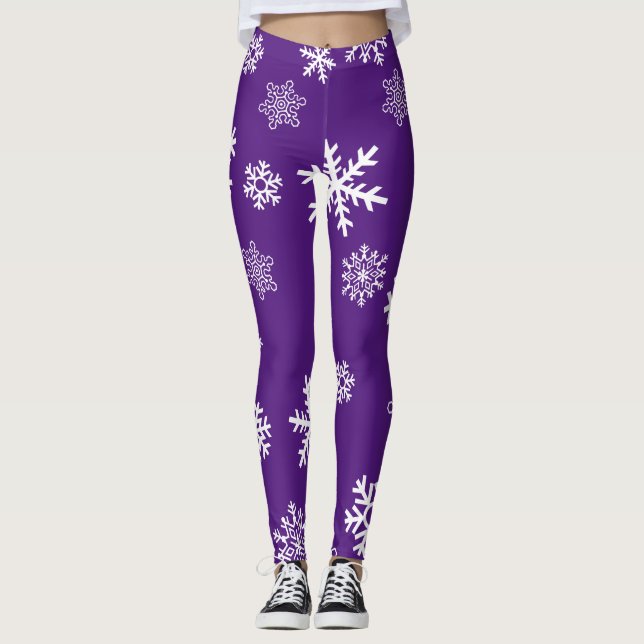 Snowflakes Customize Background Colour Leggings (Front)