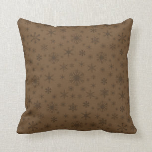 Snowflakes - Dark Brown on Brown Throw Pillow