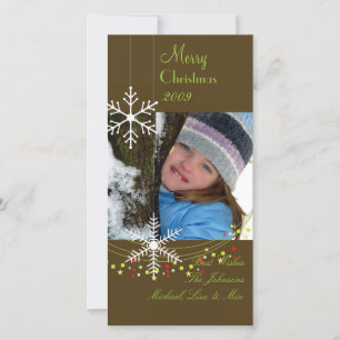Snowflakes ~ dark chocolate, green christmas holiday card